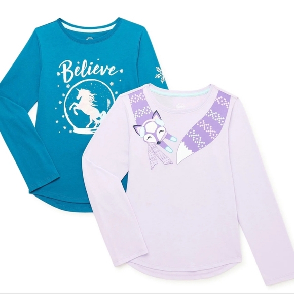 Wonder Nation Girls’ Long Sleeve Graphic T-Shirts, 2-Pack, Size XS, (4/5) - Picture 1 of 3